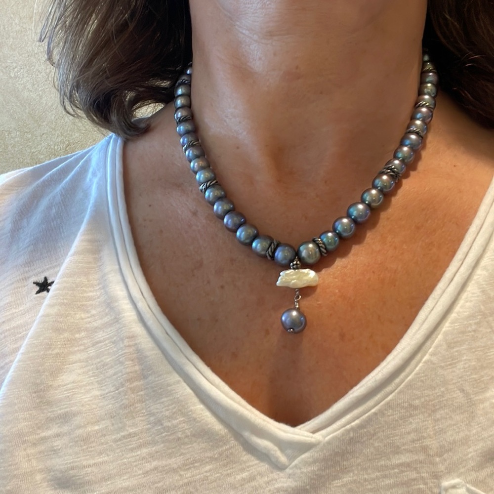 Pearl and sterling silver statement necklace.